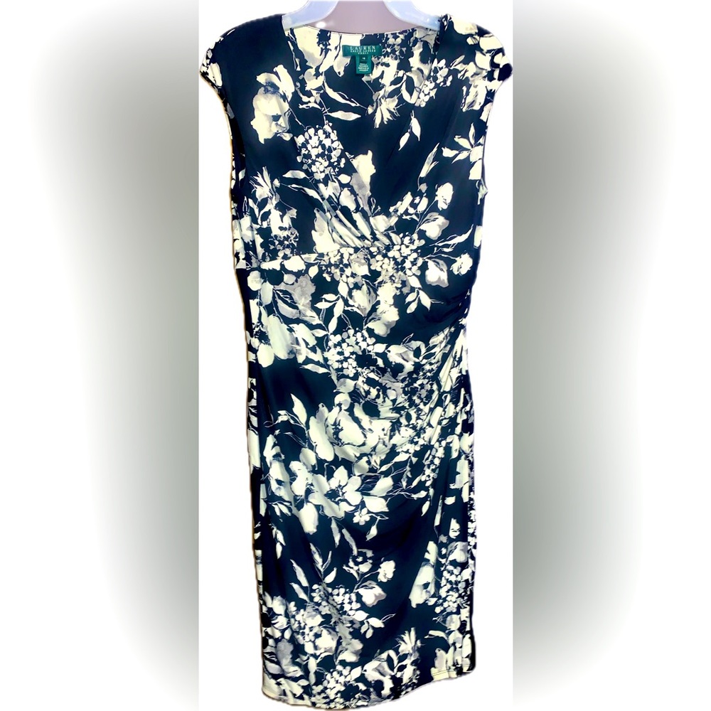 Lauren by Ralph Lauren Women’s Short Sleeve Dress Sz 12 Floral Print Blue/White